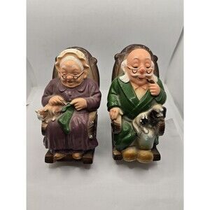 Grandma And Grandpa Ceramic Piggy Bank Rocking Chair with Plugs